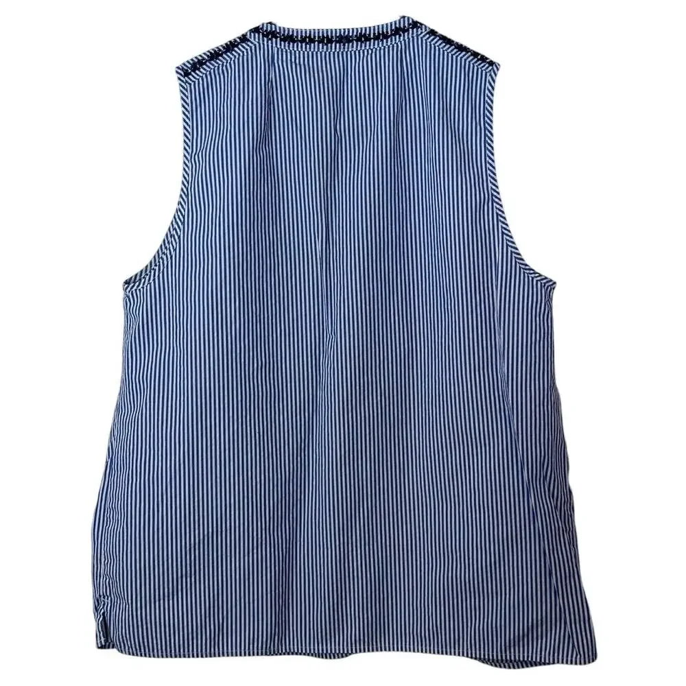 J. Crew Embroidered Striped Poplin Sleeveless Top Size 12‎ Tassels Preppy Summer